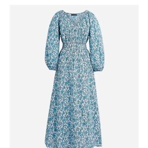 J.Crew} V-neck midi dress in blue blooms blockprint EUC size small
